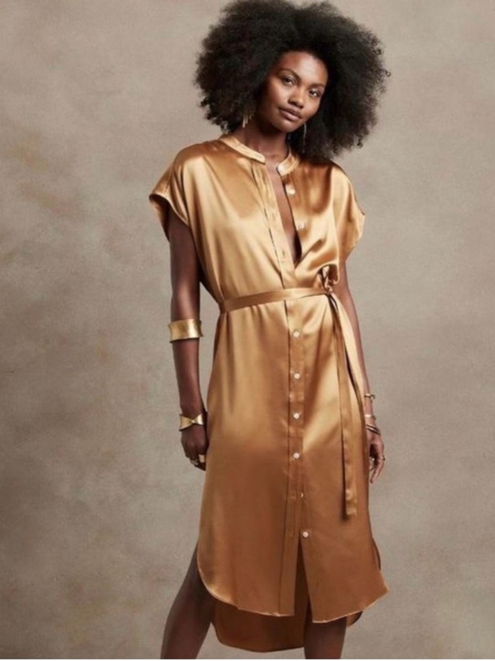 Banana Republic Gold 100% Silk Dress - Picture 5 of 5